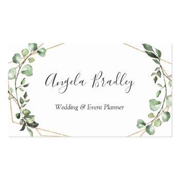 Small Modern Greenery Eucalyptus Geometric Frame Business Card Front View