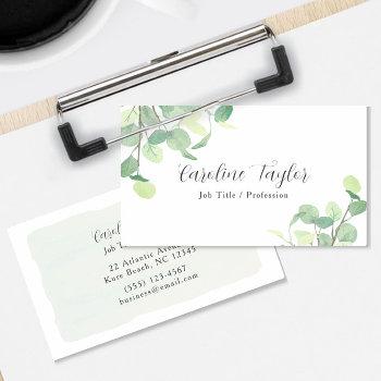 modern greenery watercolor eucalyptus boutique business card