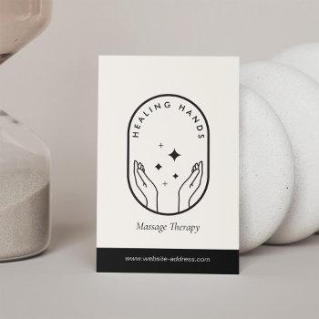 modern healing hands massage black and ivory logo business card