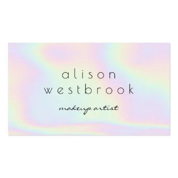 Small Modern Holographic Makeup Artist Pastel Rainbow Business Card Front View