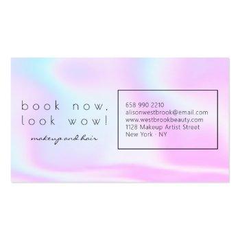 Small Modern Holographic Makeup Artist Pink Rainbow Business Card Back View