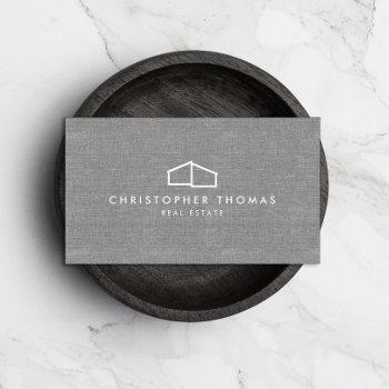 modern home logo real estate, realtor gray linen business card