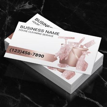 modern house cleaning rose gold glitter business card