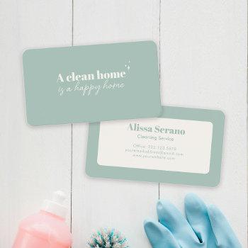Small Modern House Cleaning Service Dusty Green Maid  Business Card Front View