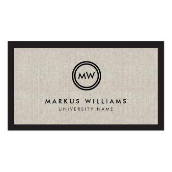 Small Modern Initials Black And Linen Graduate Student Calling Card Front View