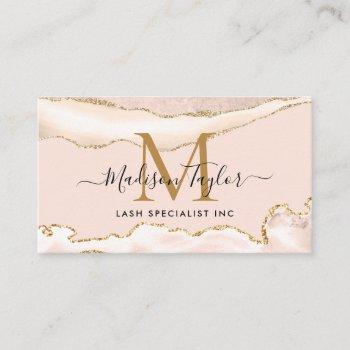 modern ivory gold glitter marble agate monogram business card