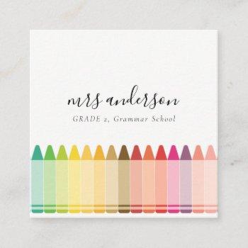 modern kids teacher colorful rainbow crayon colors square business card