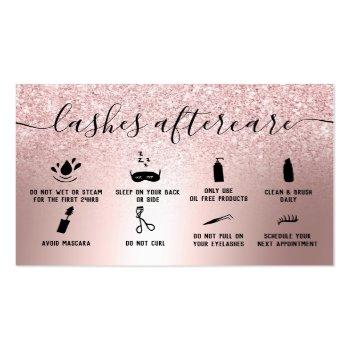 Small Modern Lash Aftercare Rose Gold Glitter Metallic Business Card Front View