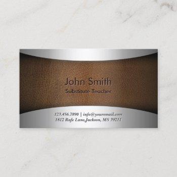 modern leather substitute teacher business card