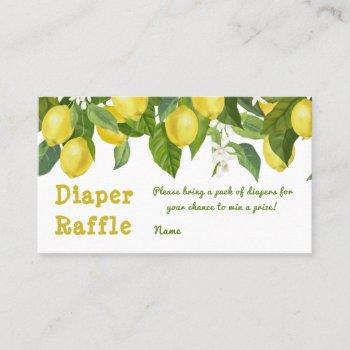modern lemon & flowers yellow white diaper raffle business card