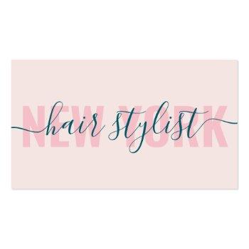 Small Modern Light Pink Hair Stylist Script Signature Business Card Front View