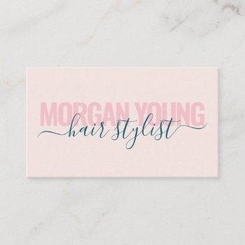 modern light pink hair stylist script signature business card