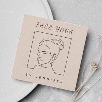 Small Modern Line Art Face Yoga Portrait Social Media    Square Business Card Front View