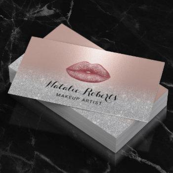 modern lips salon blush rose gold makeup artist business card