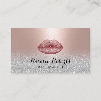 modern lips salon blush rose gold makeup artist business card