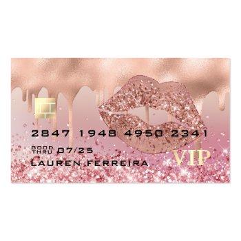 Small Modern Luxury Rose Gold Lips Faux Debit Card Front View
