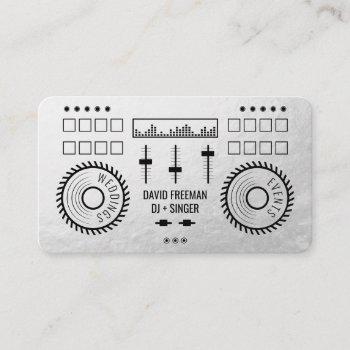 modern luxury silver foil black dj music turntable business card