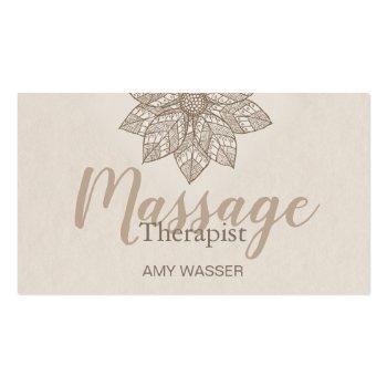 Small Modern Massage Therapist Script Lotus Flower Business Card Front View