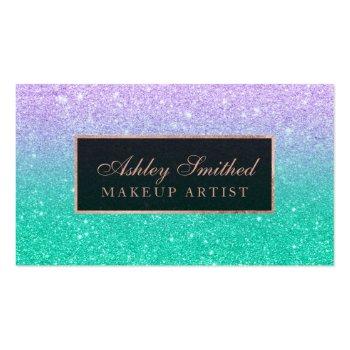 Small Modern Mermaid Glitter Chic Ombre Makeup Business Card Front View