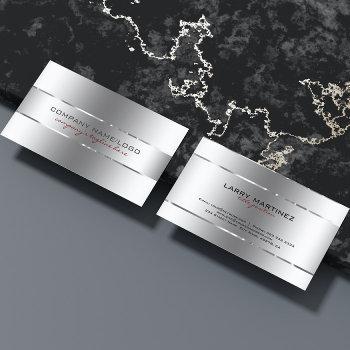 modern metallic silver design stainless steel look business card