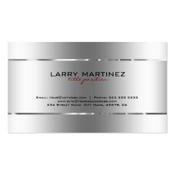 Small Modern Metallic Silver Design Stainless Steel Look Business Card Back View