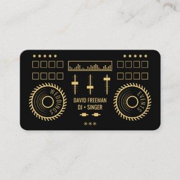 modern minimal black and gold dj music turntable business card
