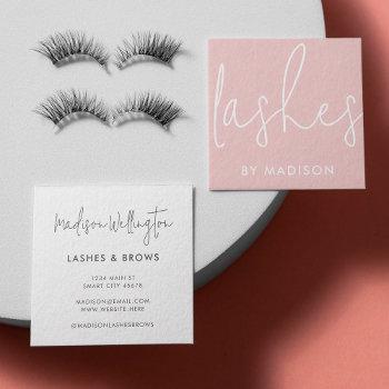 modern minimal pink script beauty lashes  square business card