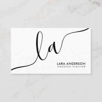 modern minimal plain black white monogram initials business card