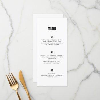 modern minimal typography black white wedding menu
