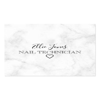 Small Modern Minimal White Marble & Pink Nails Square Business Card Front View
