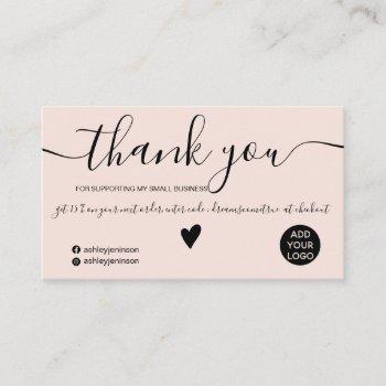 modern minimalist black and blush order thank you business card