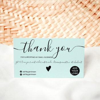 Small Modern Minimalist Black And Teal Order Thank You Business Card Front View