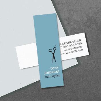 modern minimalist blue white hair stylist mini business card
