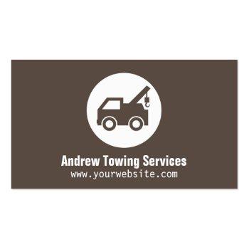 Small Modern Minimalist Brown Truck Towing Services Business Card Front View