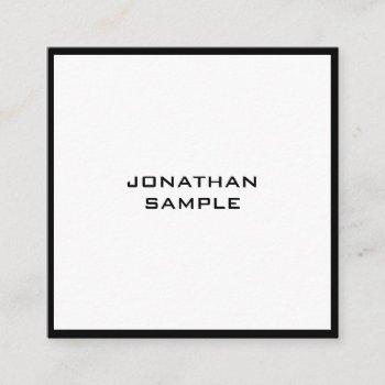 modern minimalist elegant black white top template square business card