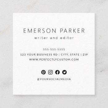 modern minimalist social media icons custom logo square business card