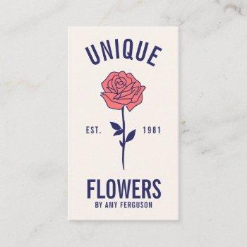 modern minimalist trendy blue pink rose flower business card