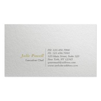 Small Modern Minimalist White & Gold Embossed Text Chef Business Card Back View