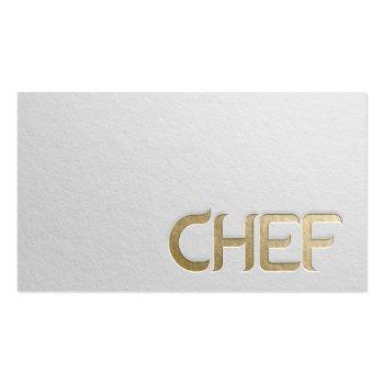 Small Modern Minimalist White & Gold Embossed Text Chef Business Card Front View