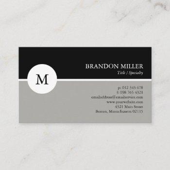 modern monogram gray & black one sided business card