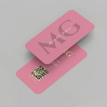 modern monogram pink gold marketing professional business card