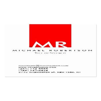 Small Modern Monogram White Red Clean Business Card Front View