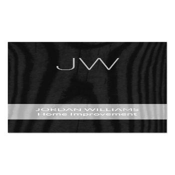 Small Modern Monogrammed Faux Wood Vertical Black White Business Card Front View