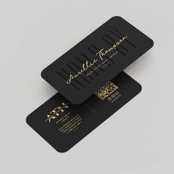 modern nail tech manicurist monogram elegant black business card