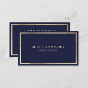 modern navy blue faux gold interior designer business card