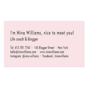 Small Modern Pastel Blue Pink Trendy Hello Typography Mini Business Card Back View