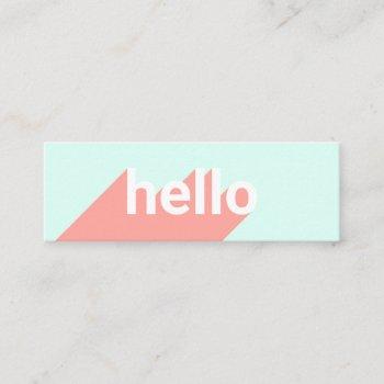 modern pastel mint coral trendy hello typography mini business card