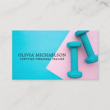 modern personal fitness trainer dumbbell weight business card