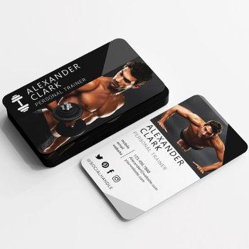 modern personal trainer fitness photo dumbbell business card
