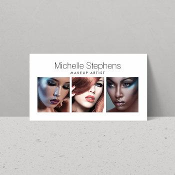 modern photo trio for makeup artists, stylists business card